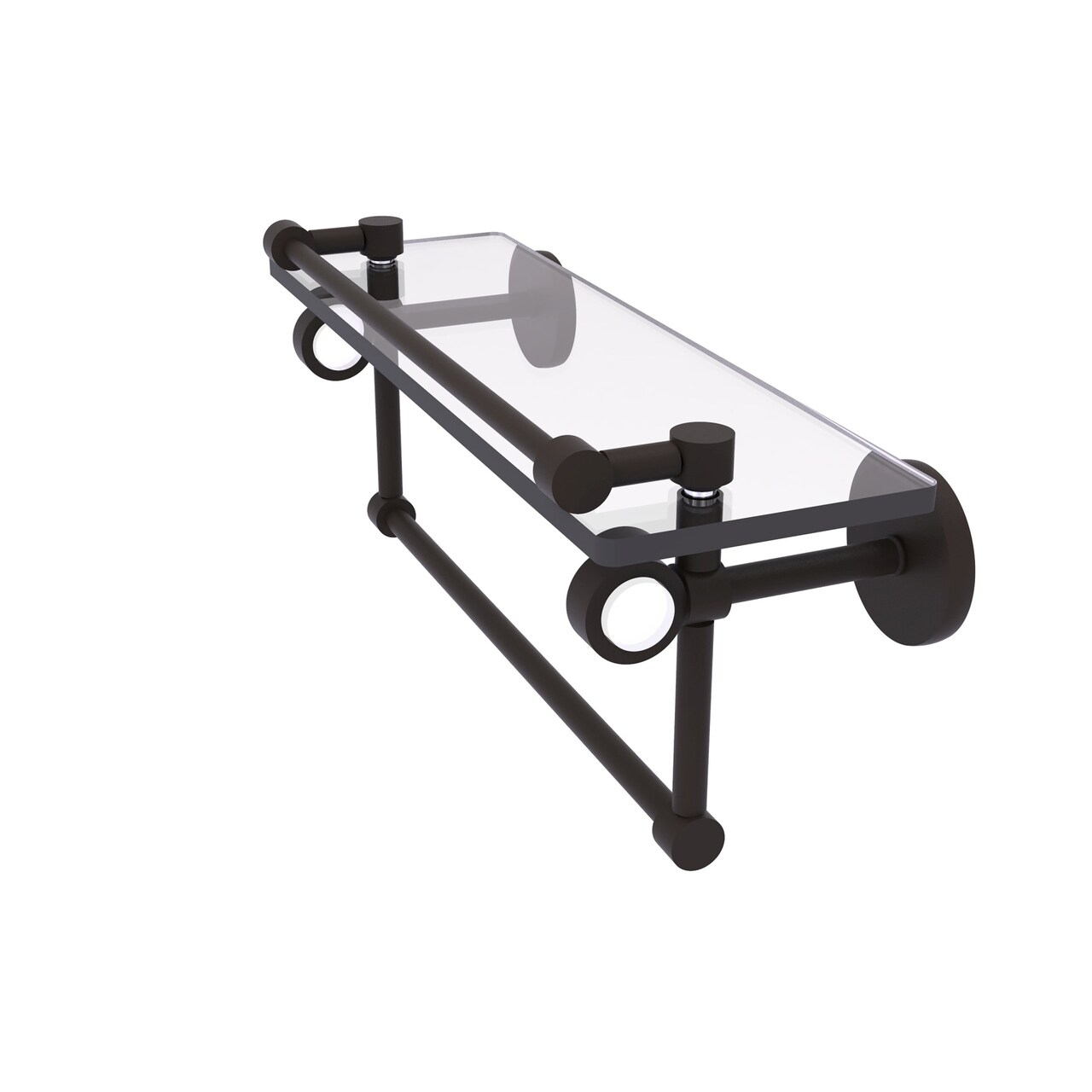 Clearview Collection 16 Inch Glass Shelf With Gallery Rail And Towel Bar - Oil Rubbed Bronze